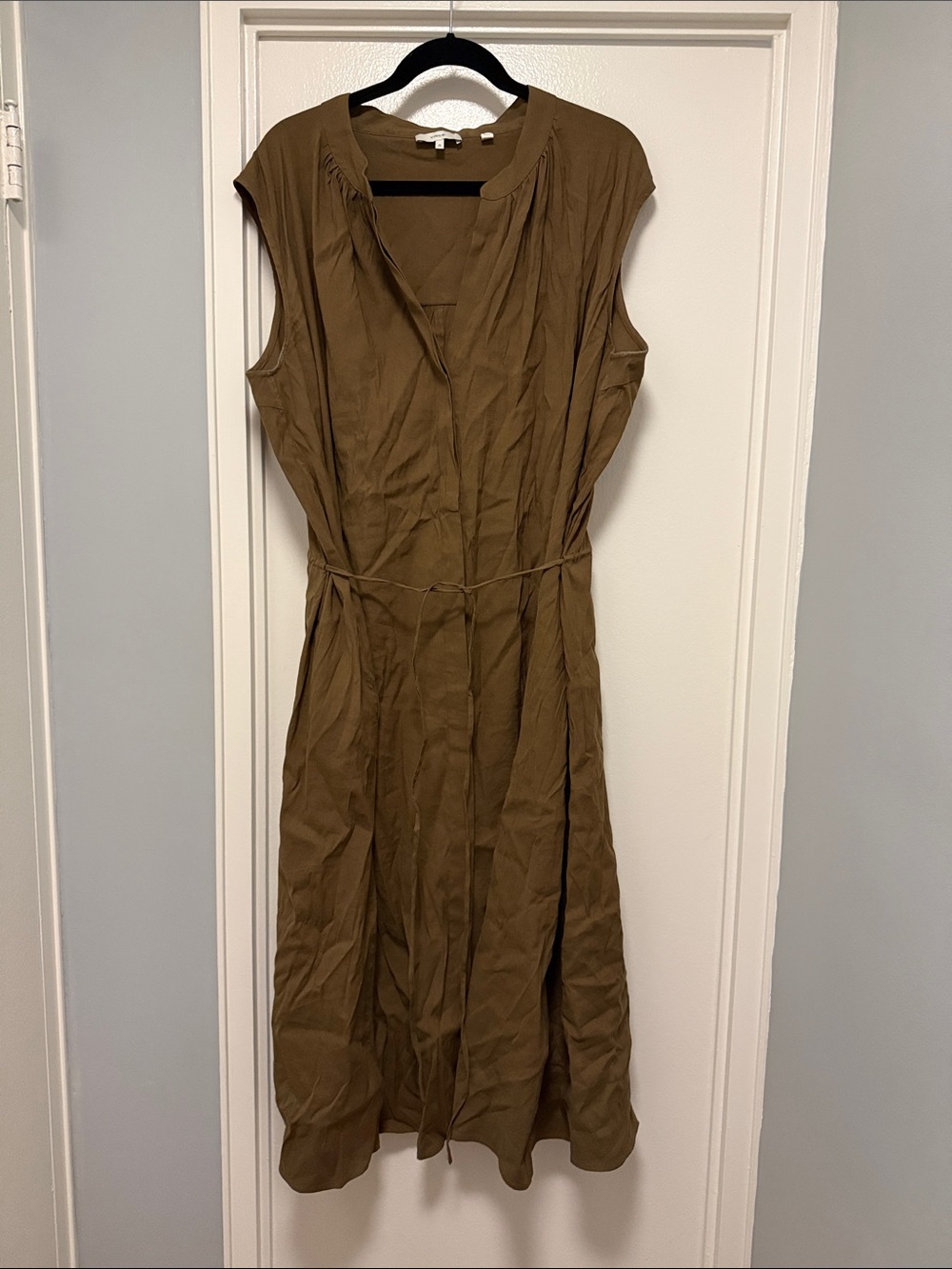 VINCE Khaki Belted Dress with Pocket 2X